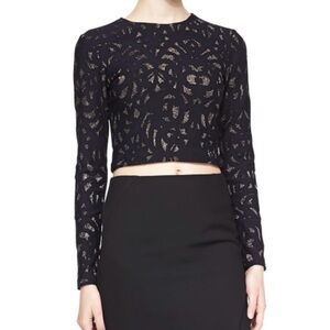 Parker Luna Metallic Long Sleeve Black Crop Top Size S